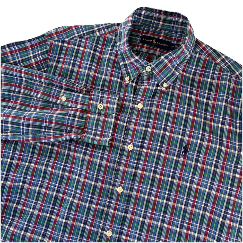 Polo Ralph Lauren Colorful Plaid Long Sleeve Button Down Shirt Size Large Cotton